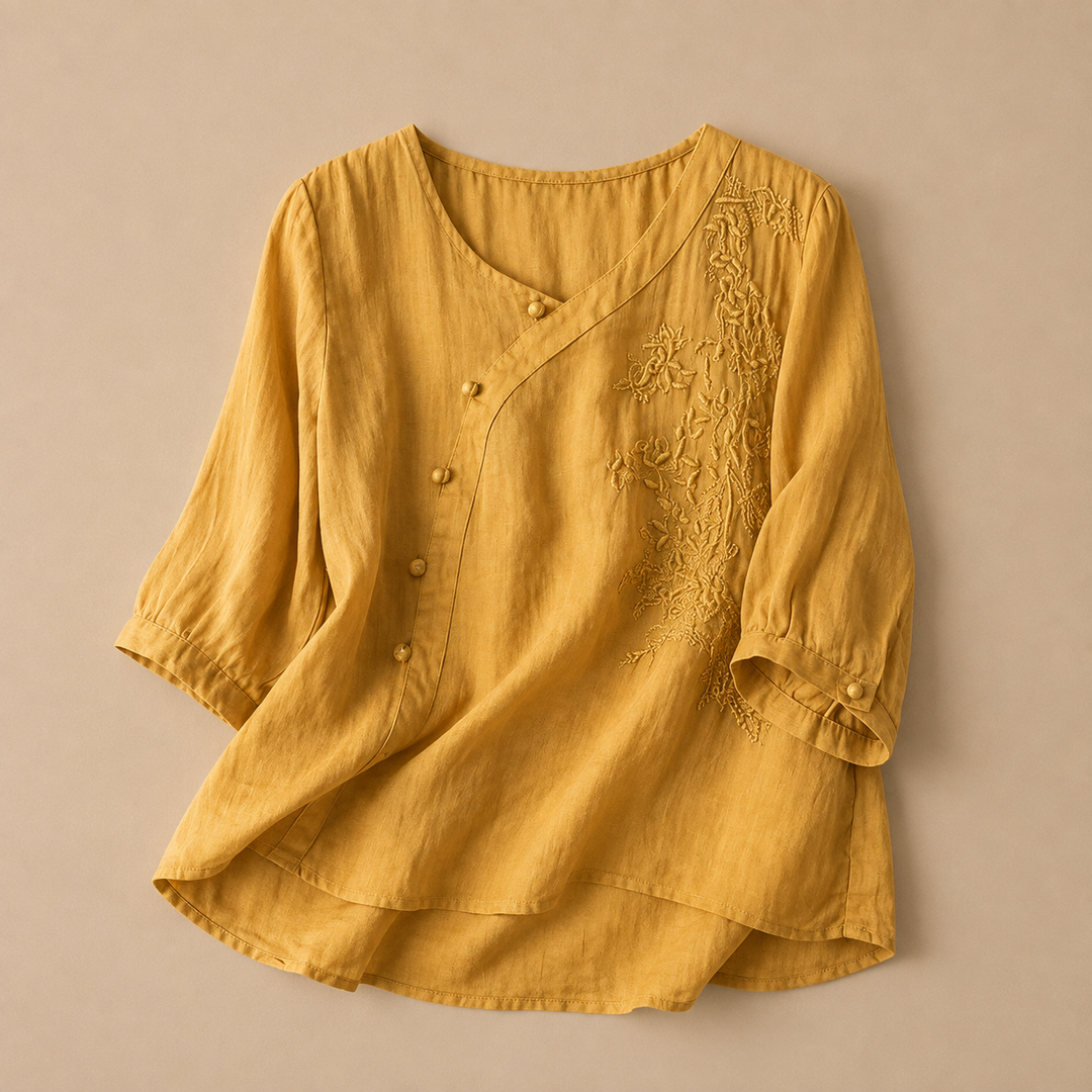 Lisette | Floral Cotton Linen Blouse - Helen & Olivia Manhattan