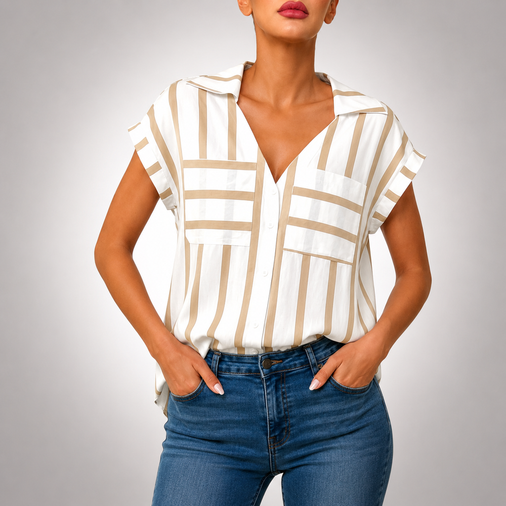 Sienna | Striped V-Neck Blouse - Helen & Olivia Manhattan