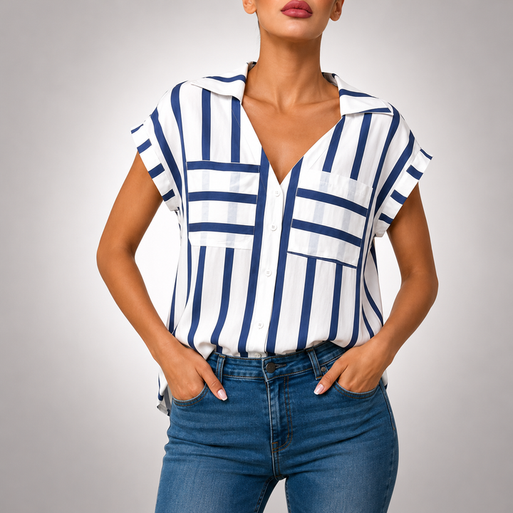 Sienna | Striped V-Neck Blouse - Helen & Olivia Manhattan