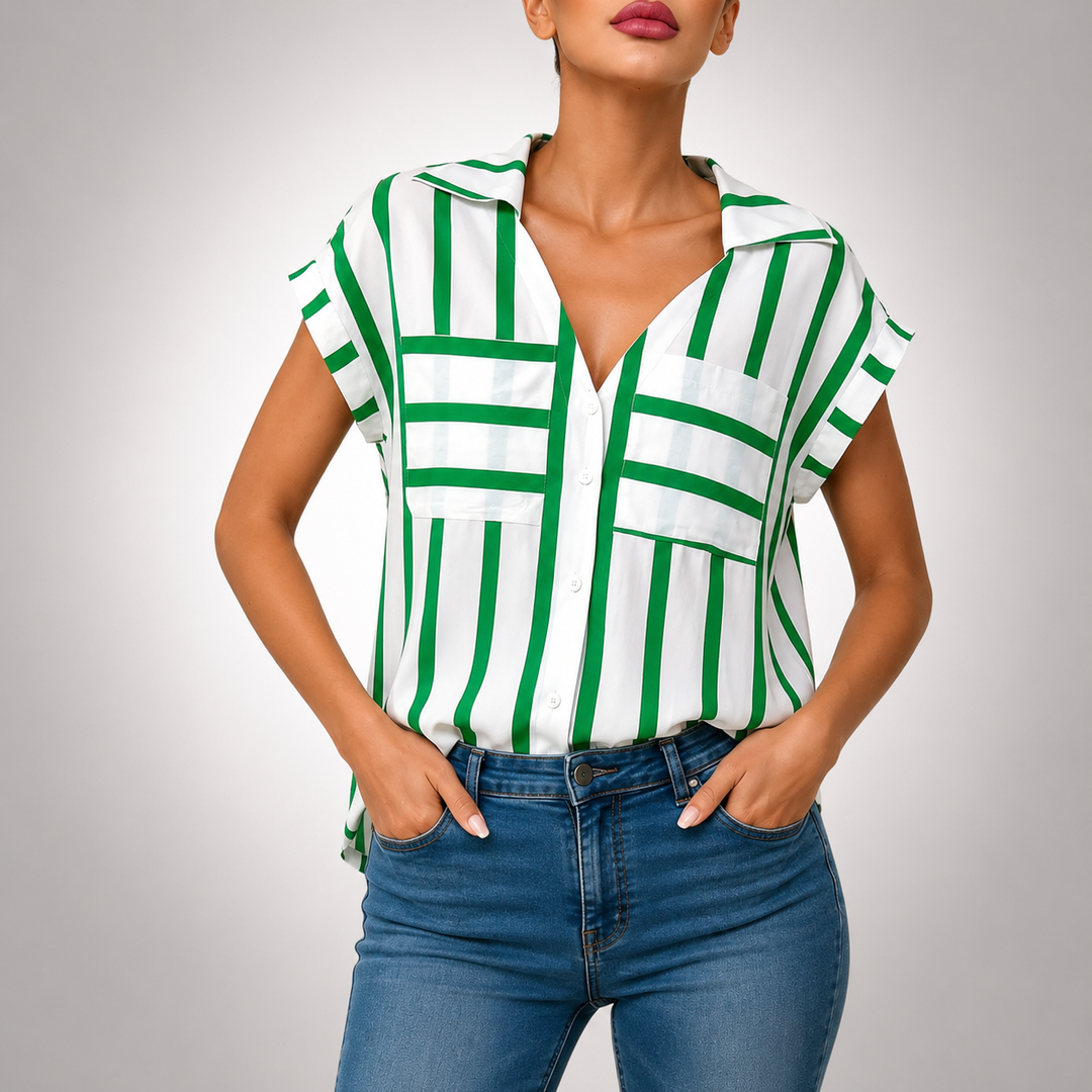 Sienna | Striped V-Neck Blouse - Helen & Olivia Manhattan