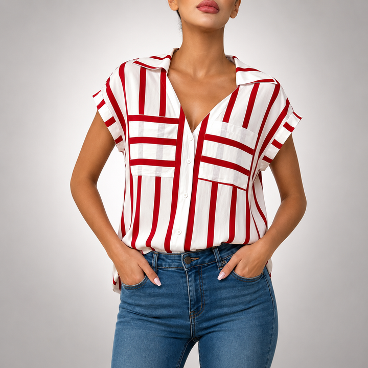 Sienna | Striped V-Neck Blouse - Helen & Olivia Manhattan
