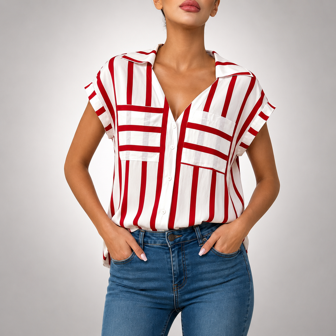 Sienna | Striped V-Neck Blouse - Helen & Olivia Manhattan