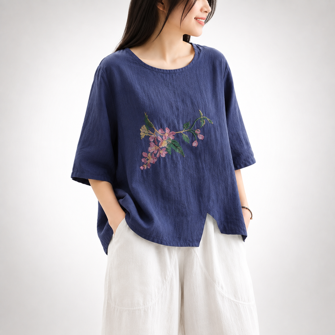 Sabine | Floral Cotton Linen Blouse - Helen & Olivia Manhattan