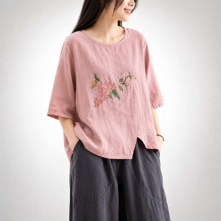 Sabine | Floral Cotton Linen Blouse - Helen & Olivia Manhattan