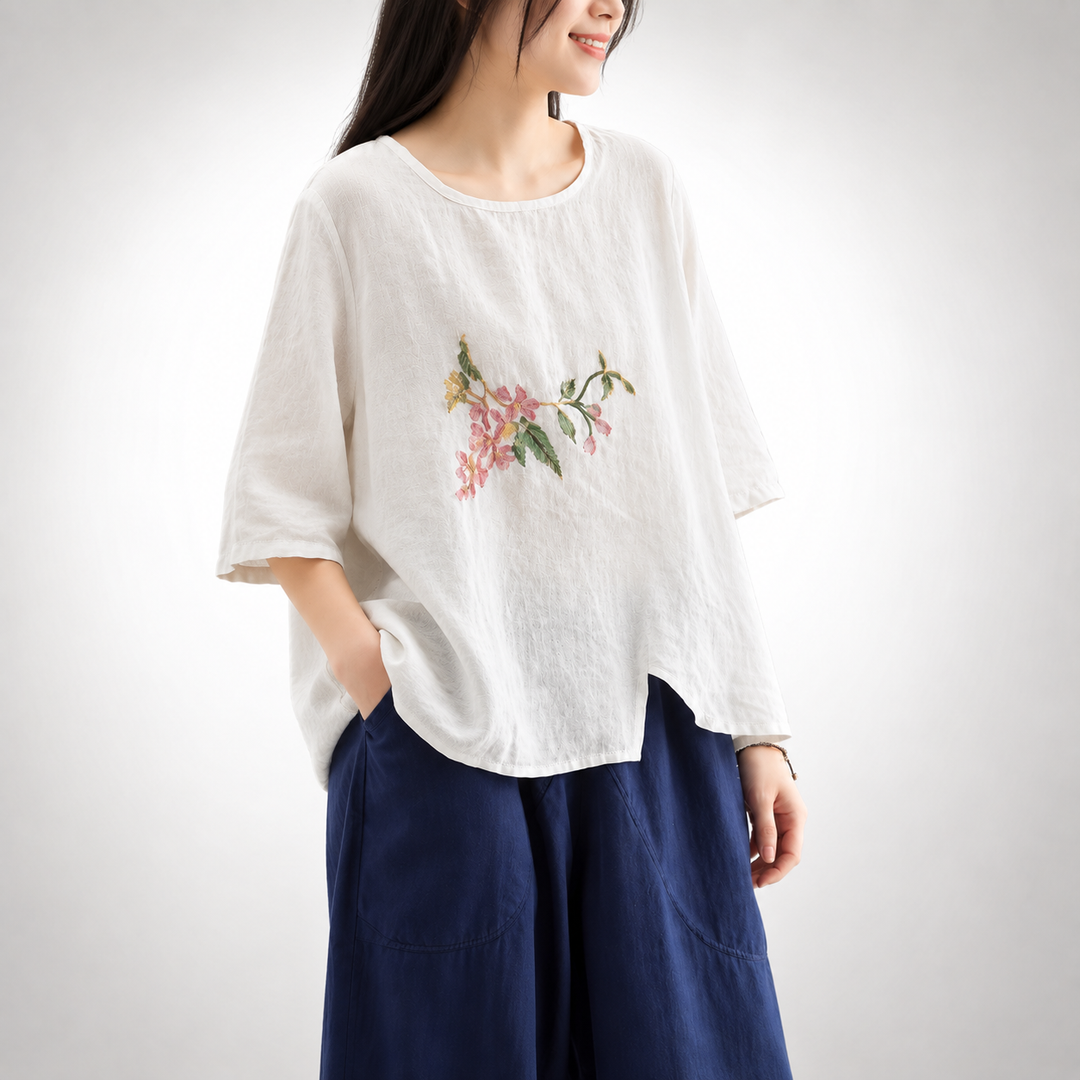Sabine | Floral Cotton Linen Blouse - Helen & Olivia Manhattan