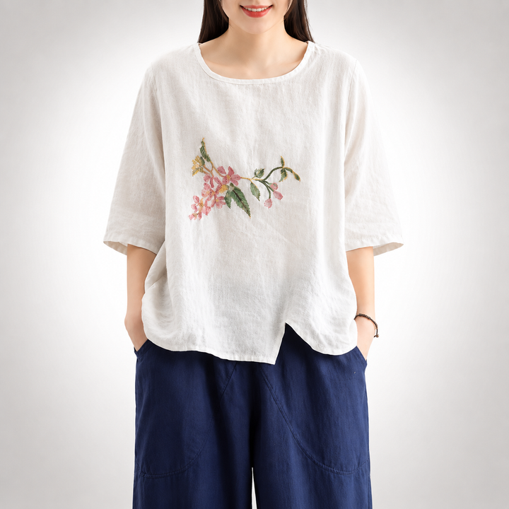 Sabine | Floral Cotton Linen Blouse - Helen & Olivia Manhattan