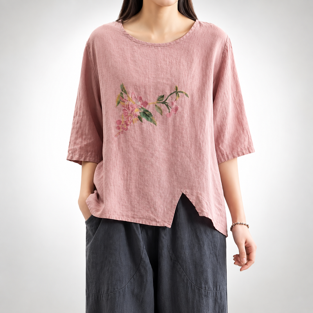 Sabine | Floral Cotton Linen Blouse - Helen & Olivia Manhattan
