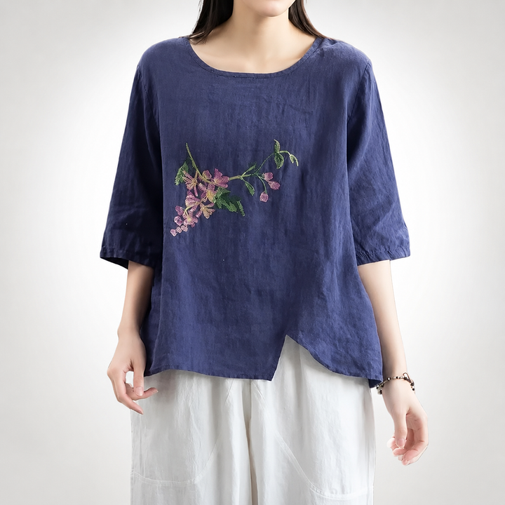 Sabine | Floral Cotton Linen Blouse - Helen & Olivia Manhattan