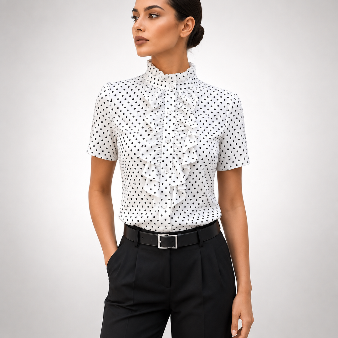 Elise | Polka Dot Ruffle Blouse - Helen & Olivia Manhattan