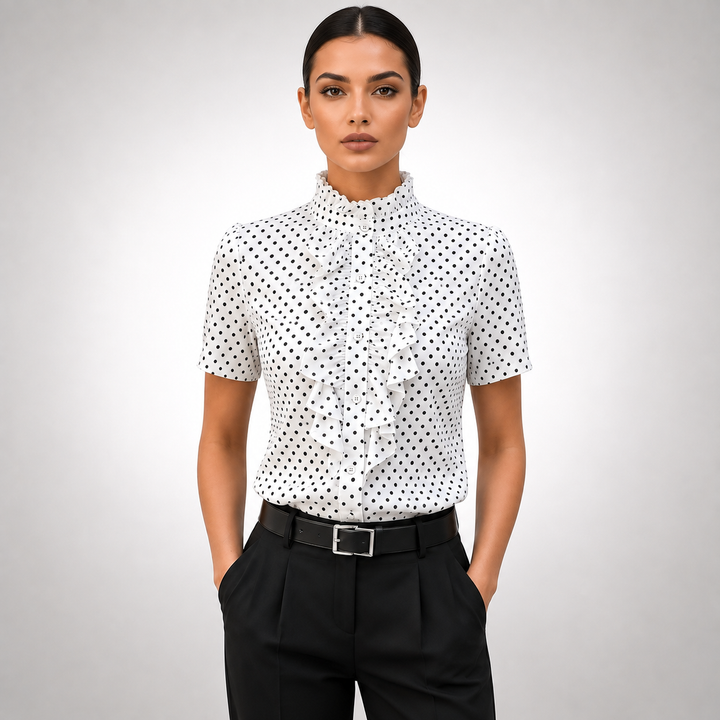 Elise | Polka Dot Ruffle Blouse - Helen & Olivia Manhattan