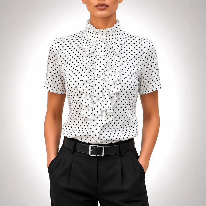 Elise | Polka Dot Ruffle Blouse - Helen & Olivia Manhattan