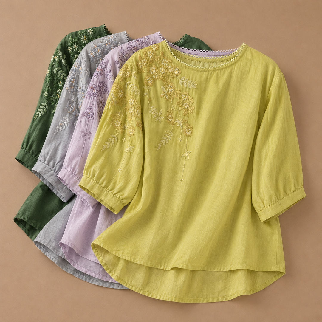 Nadia | Cotton Linen Floral Blouse - Helen & Olivia Manhattan