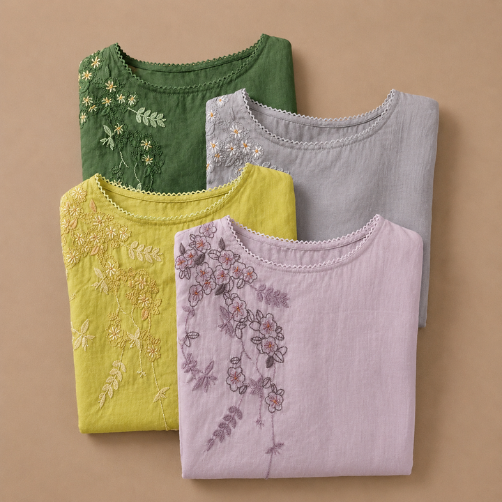 Nadia | Cotton Linen Floral Blouse - Helen & Olivia Manhattan