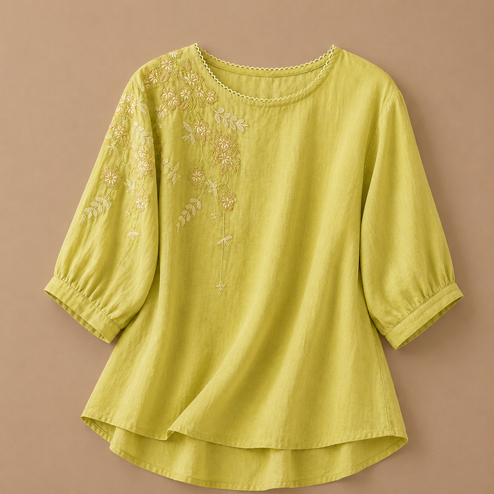 Nadia | Cotton Linen Floral Blouse - Helen & Olivia Manhattan