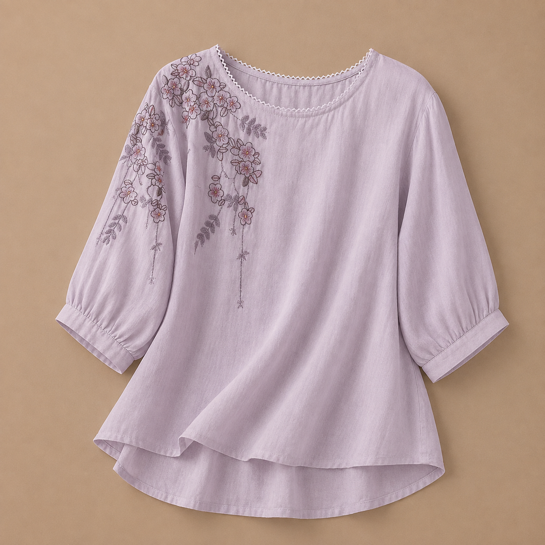Nadia | Cotton Linen Floral Blouse - Helen & Olivia Manhattan