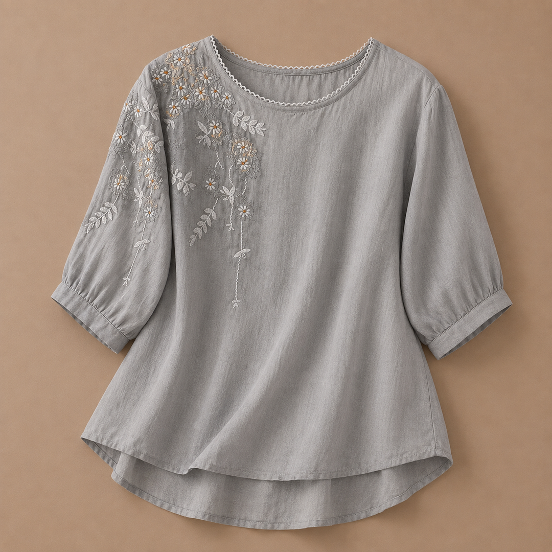 Nadia | Cotton Linen Floral Blouse - Helen & Olivia Manhattan