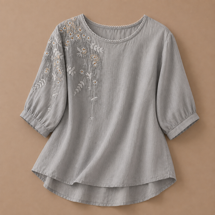 Nadia | Cotton Linen Floral Blouse - Helen & Olivia Manhattan