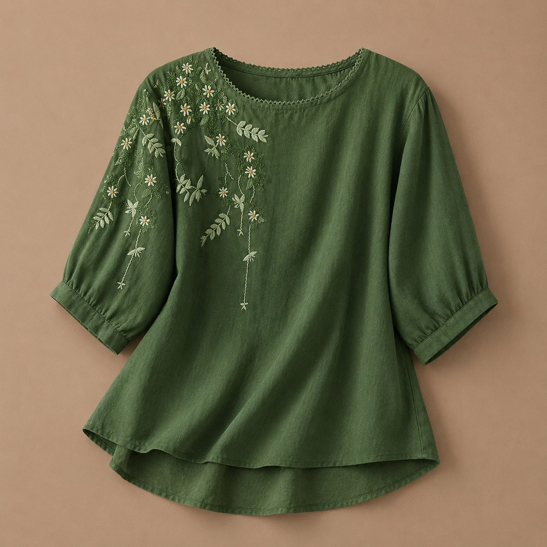 Nadia | Cotton Linen Floral Blouse - Helen & Olivia Manhattan