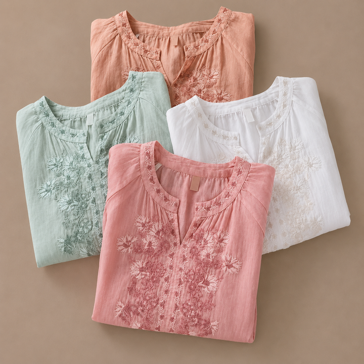 Alessa | Cotton Linen Floral Blouse - Helen & Olivia Manhattan