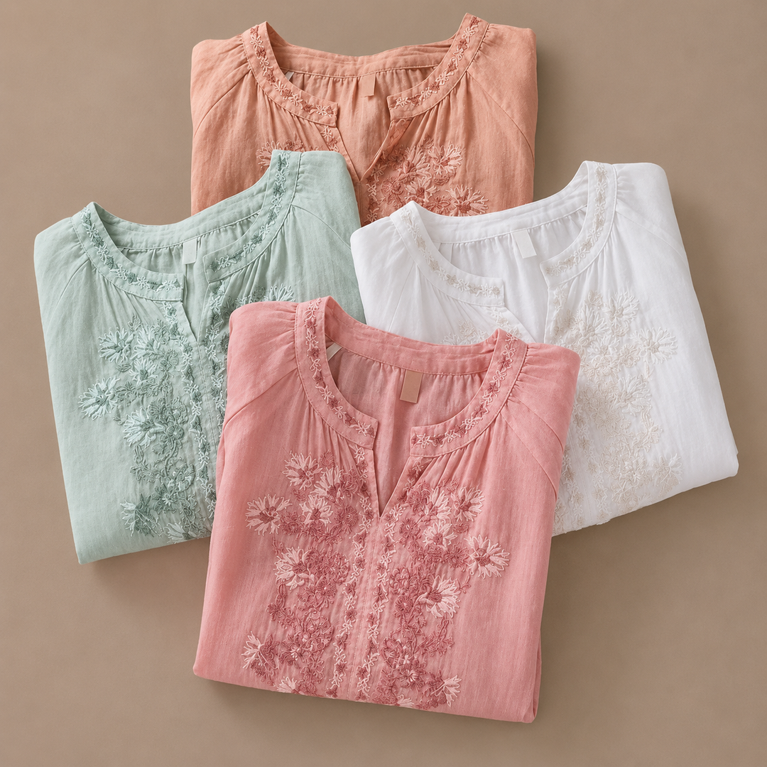 Alessa | Cotton Linen Floral Blouse - Helen & Olivia Manhattan