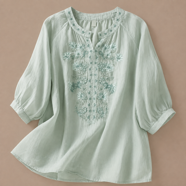 Alessa | Cotton Linen Floral Blouse - Helen & Olivia Manhattan