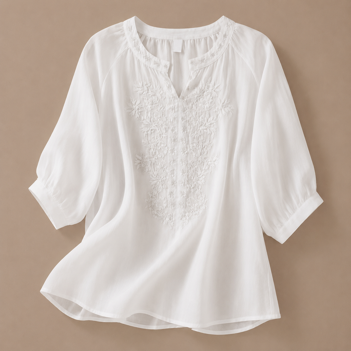 Alessa | Cotton Linen Floral Blouse - Helen & Olivia Manhattan