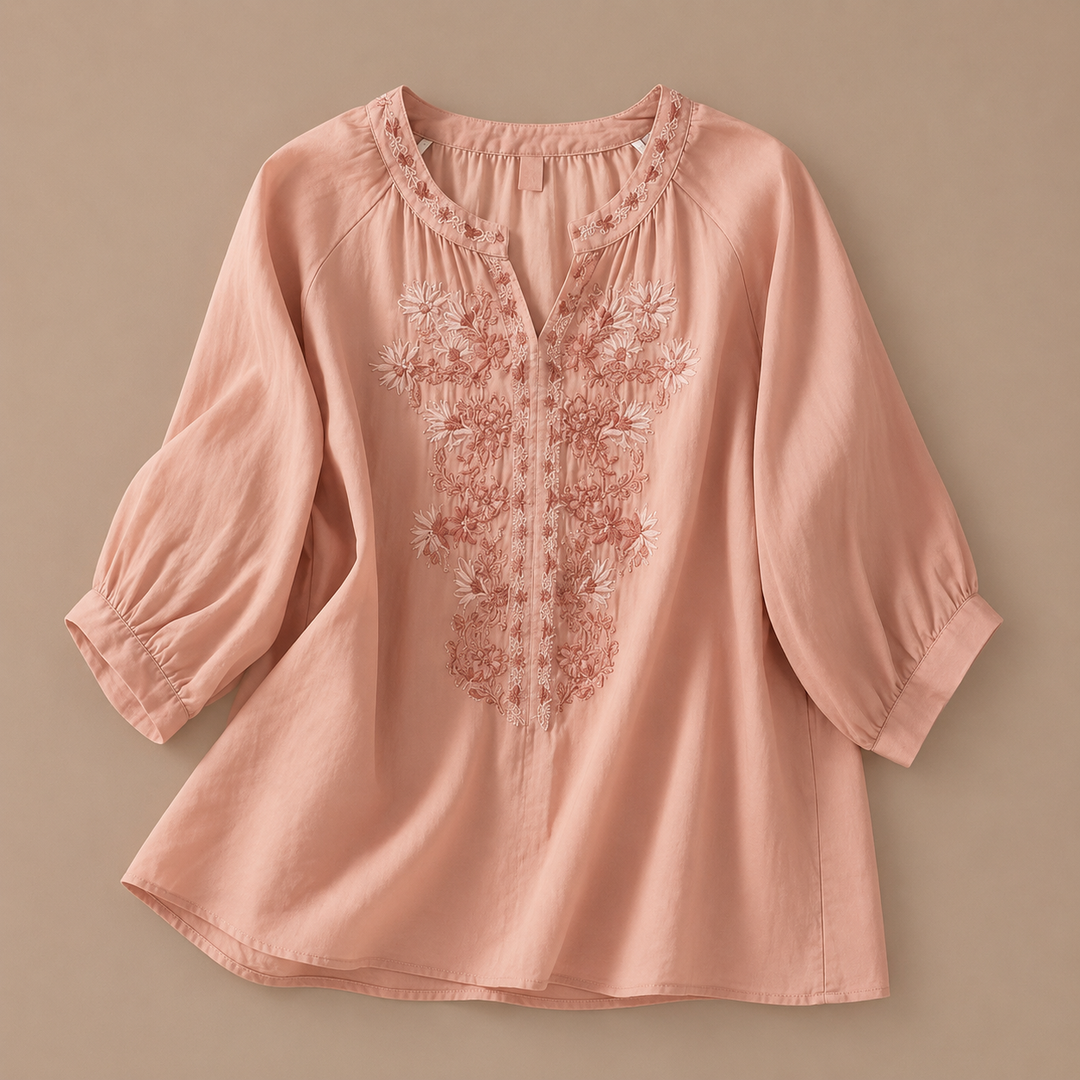 Alessa | Cotton Linen Floral Blouse - Helen & Olivia Manhattan