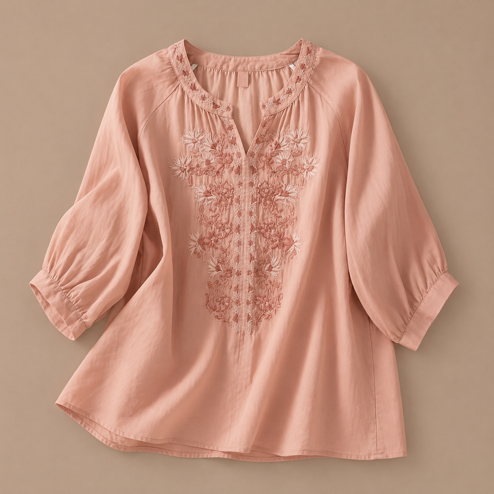 Alessa | Cotton Linen Floral Blouse - Helen & Olivia Manhattan