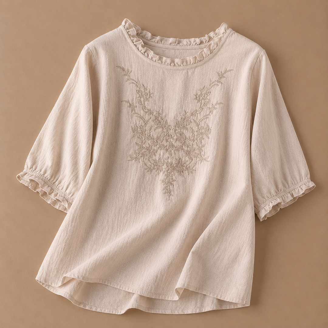 Daphne | Cotton Linen Floral Blouse - Helen & Olivia Manhattan