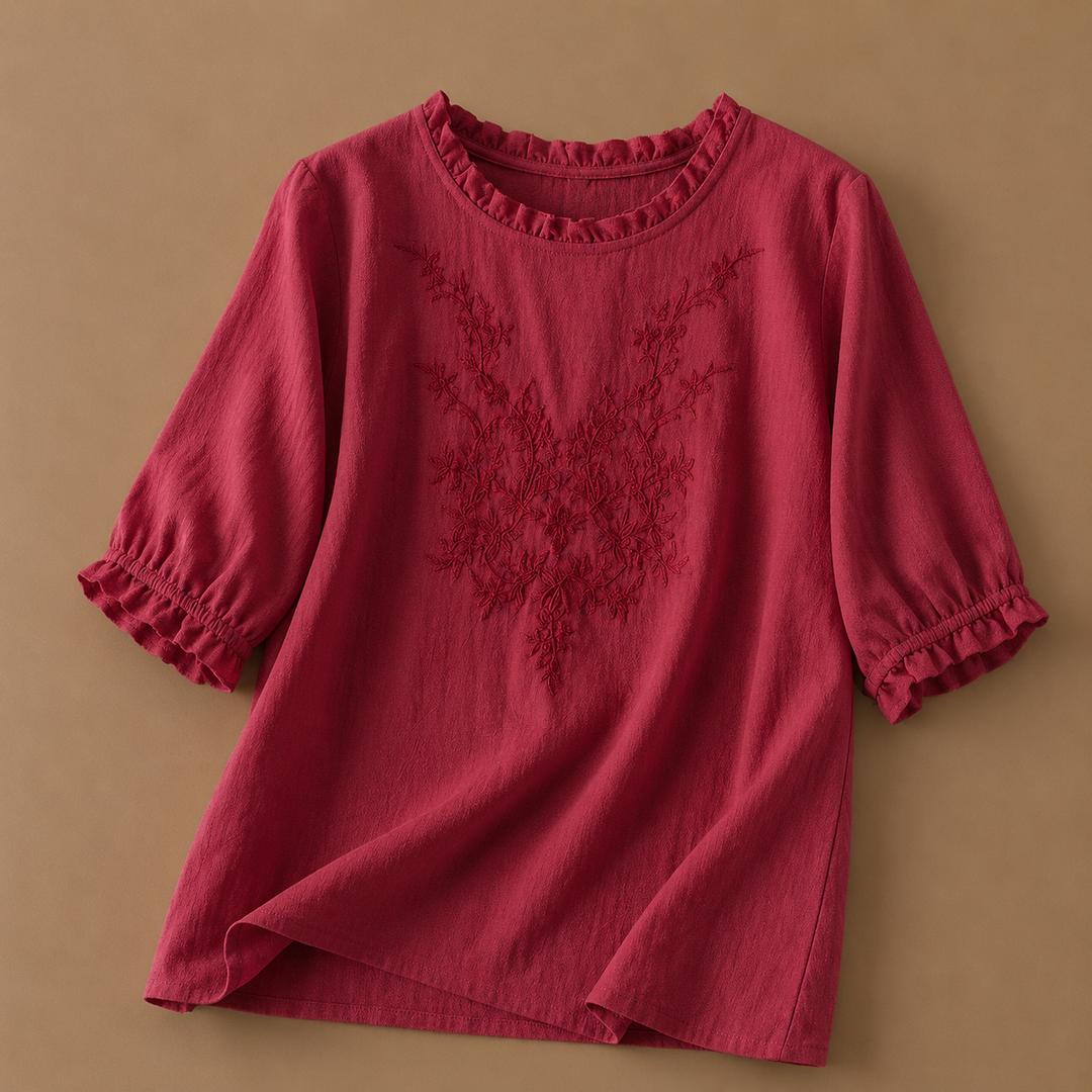 Daphne | Cotton Linen Floral Blouse - Helen & Olivia Manhattan