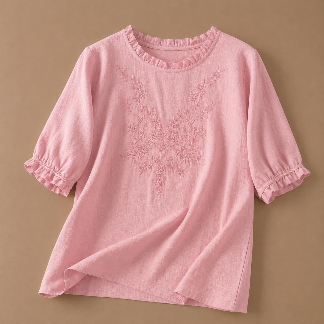 Daphne | Cotton Linen Floral Blouse - Helen & Olivia Manhattan
