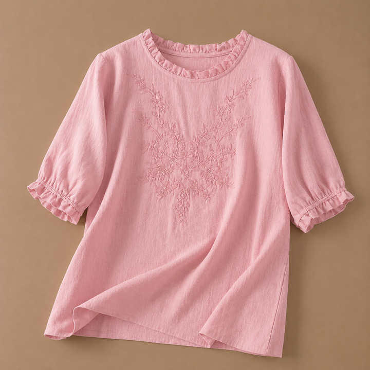 Daphne | Cotton Linen Floral Blouse - Helen & Olivia Manhattan