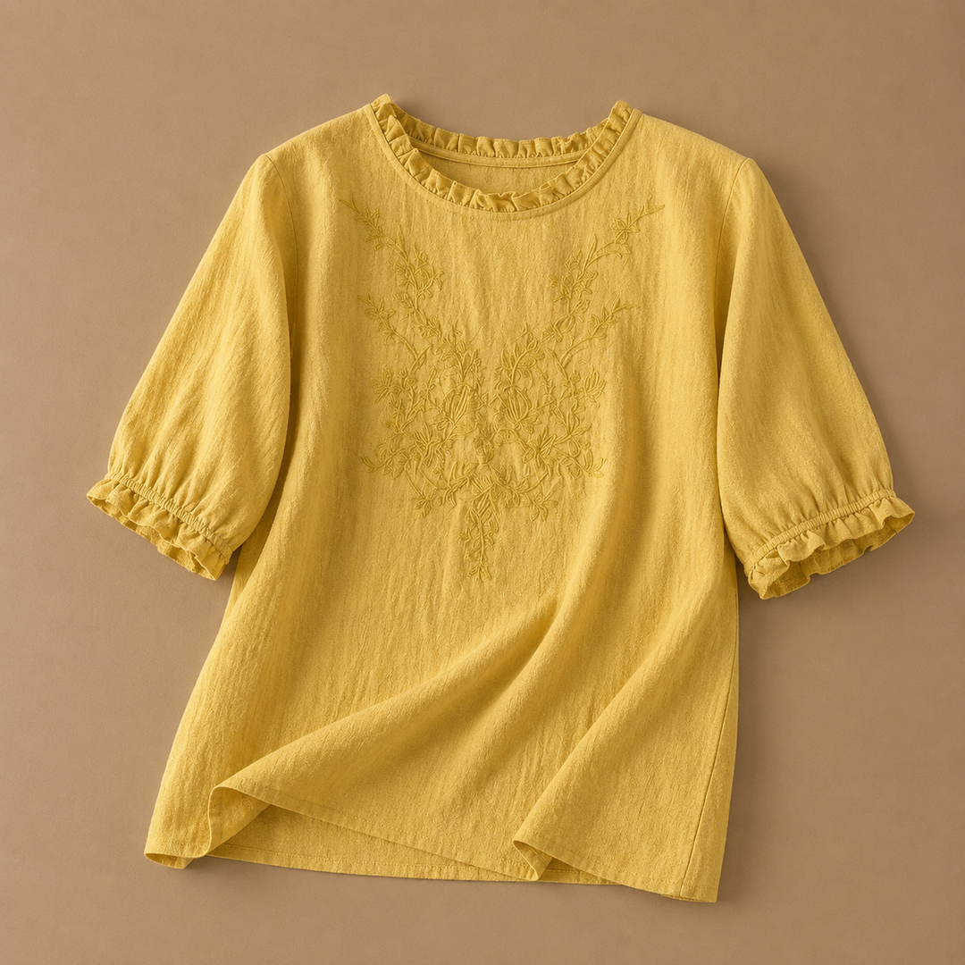 Daphne | Cotton Linen Floral Blouse - Helen & Olivia Manhattan