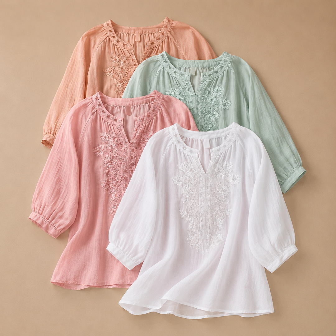 Alessa | Cotton Linen Floral Blouse - Helen & Olivia Manhattan