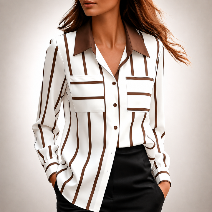 Noelle | Striped Button-Up Blouse - Helen & Olivia Manhattan