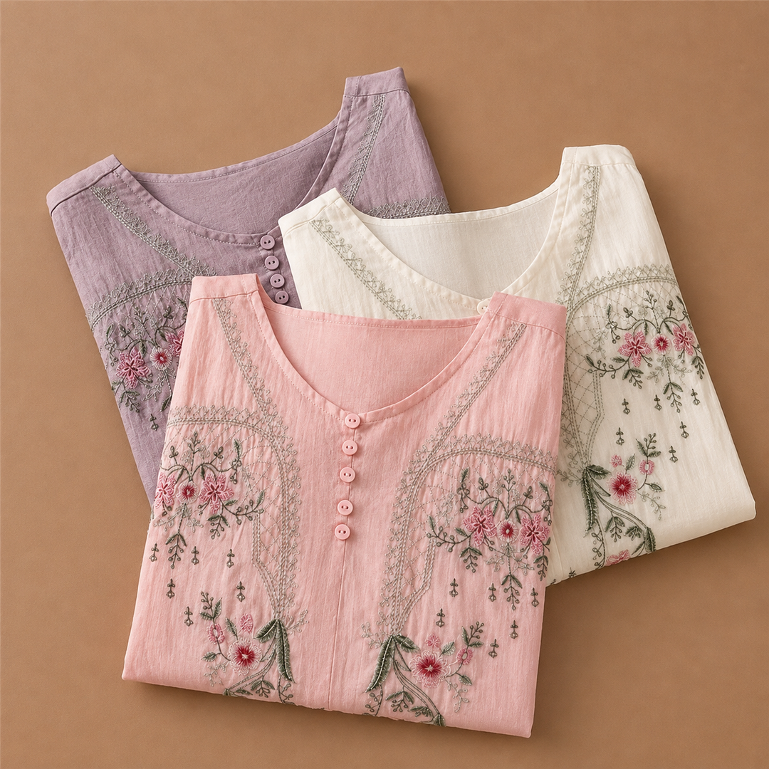 Cecily | Cotton Linen Floral Blouse - Helen & Olivia Manhattan