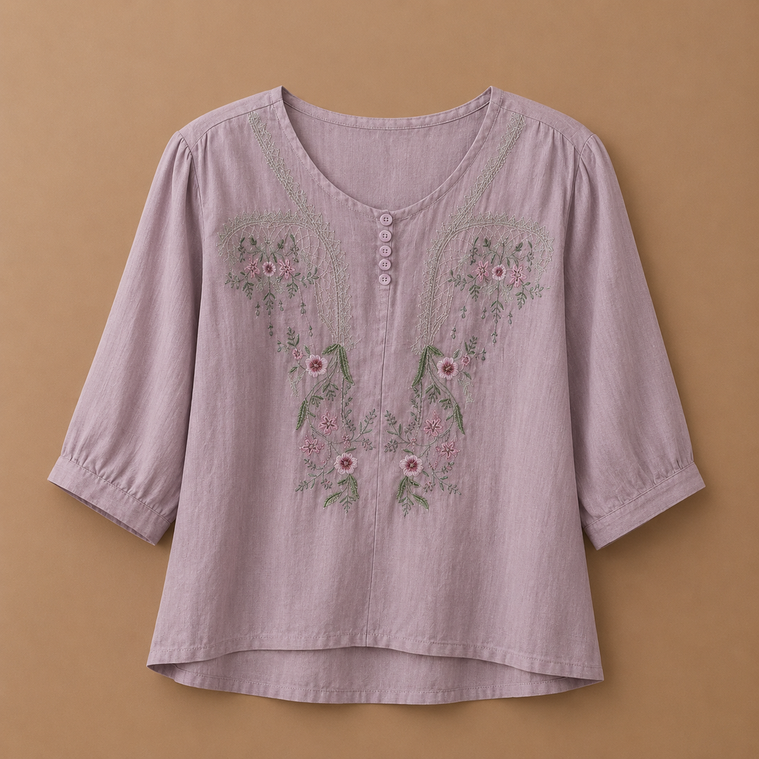 Cecily | Cotton Linen Floral Blouse - Helen & Olivia Manhattan