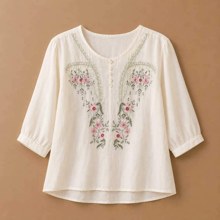 Cecily | Cotton Linen Floral Blouse - Helen & Olivia Manhattan