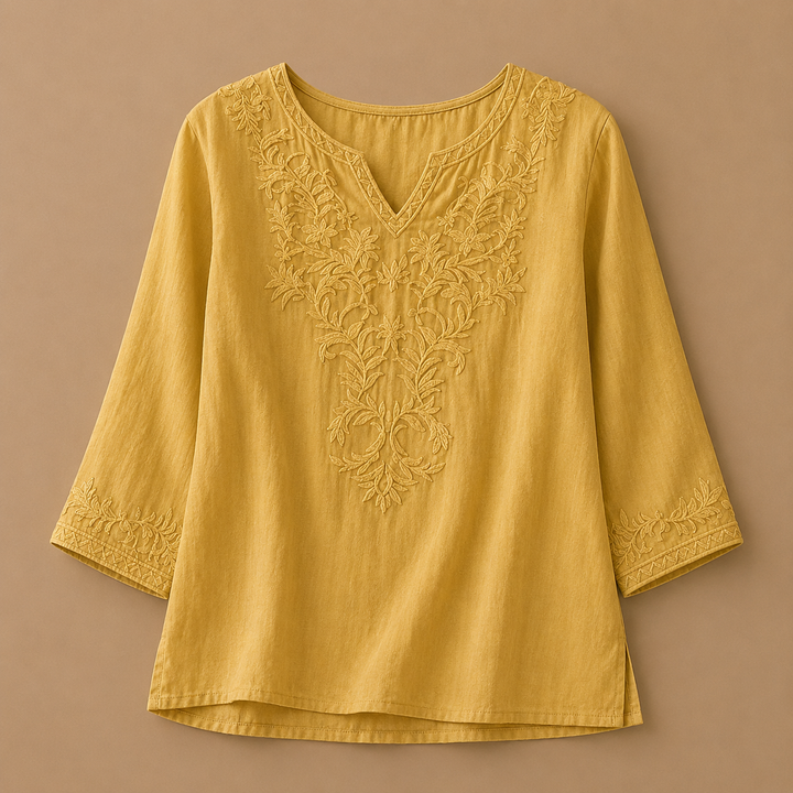 Estelle | Cotton Linen Floral Blouse - Helen & Olivia Manhattan