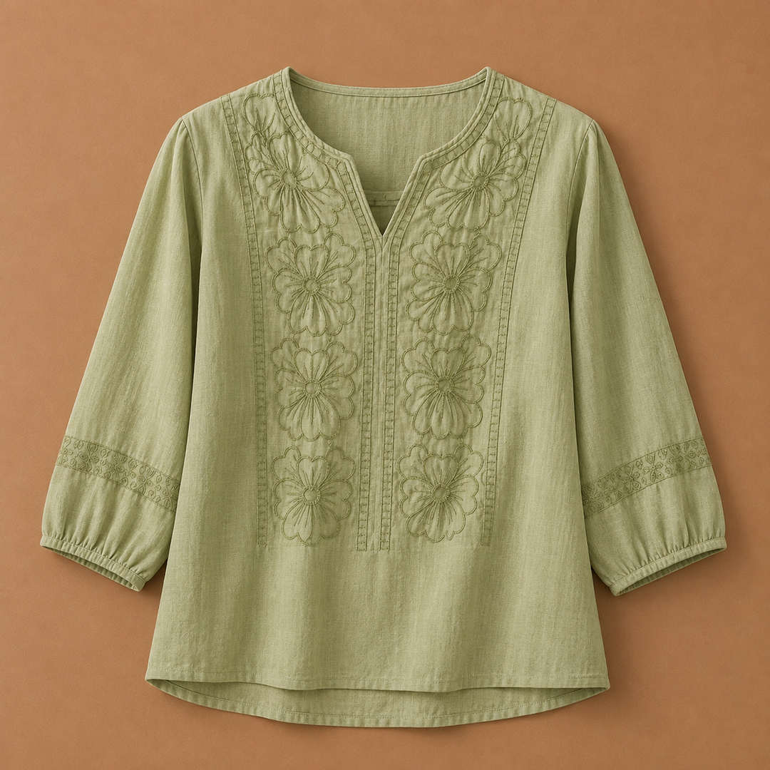 Linnea | Cotton Linen Floral Blouse - Helen & Olivia Manhattan