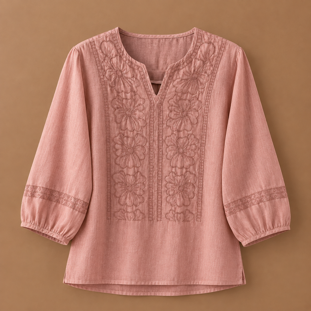 Linnea | Cotton Linen Floral Blouse - Helen & Olivia Manhattan