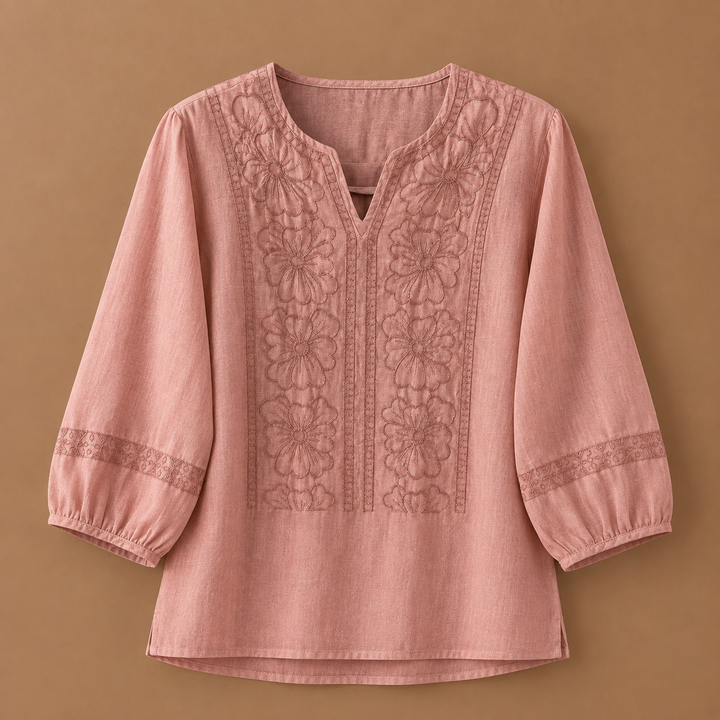 Linnea | Cotton Linen Floral Blouse - Helen & Olivia Manhattan