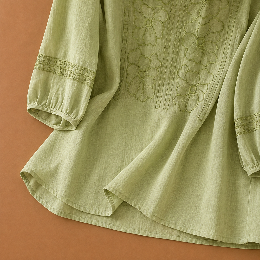 Linnea | Cotton Linen Floral Blouse - Helen & Olivia Manhattan