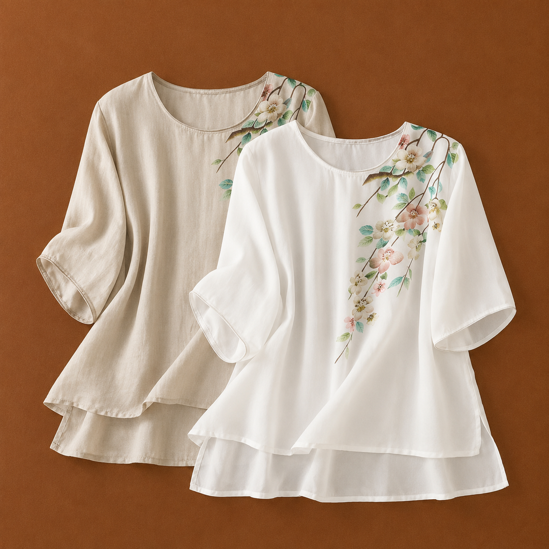 Calista | Floral Cotton Linen Blouse - Helen & Olivia Manhattan
