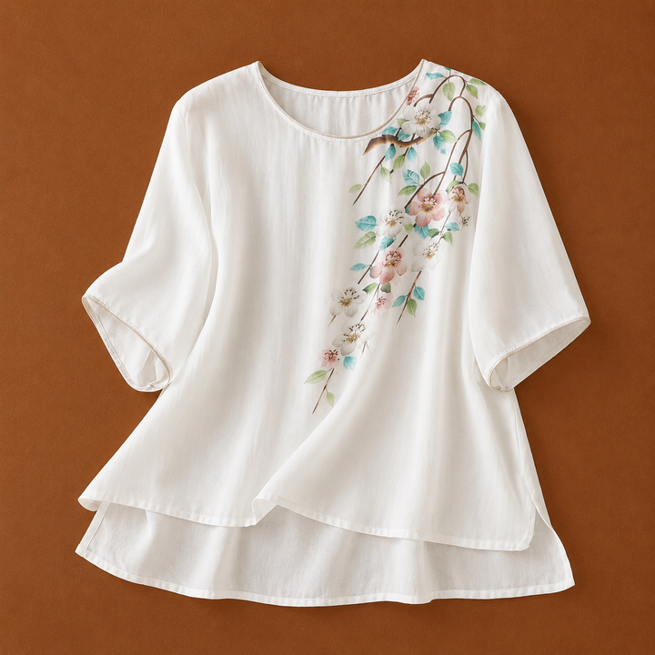 Calista | Floral Cotton Linen Blouse - Helen & Olivia Manhattan