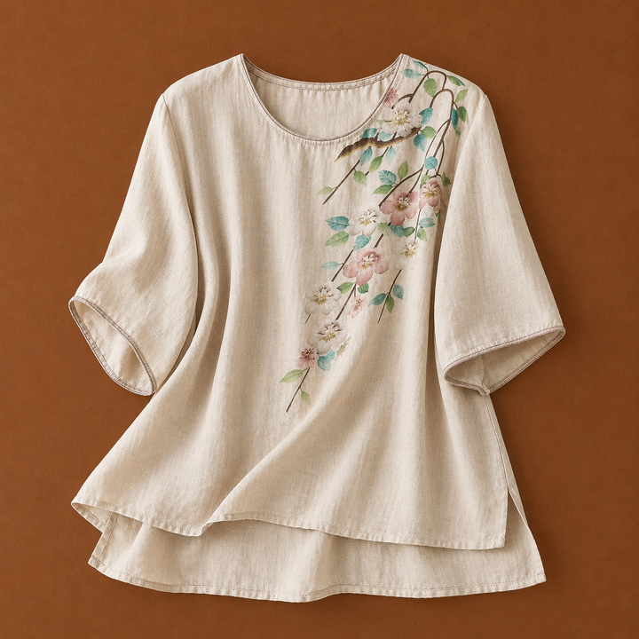 Calista | Floral Cotton Linen Blouse - Helen & Olivia Manhattan