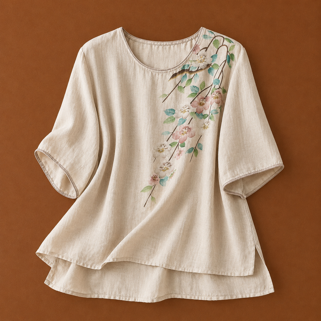 Calista | Floral Cotton Linen Blouse - Helen & Olivia Manhattan