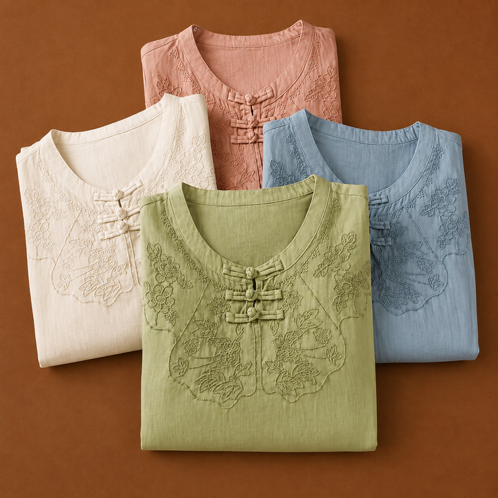 Meilin | Floral Cotton Linen Blouse - Helen & Olivia Manhattan