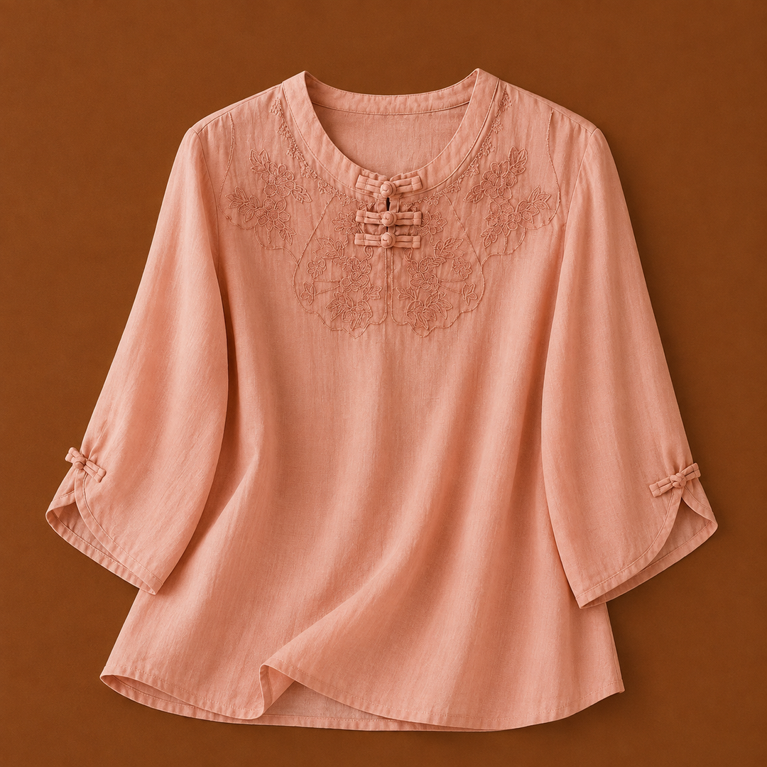 Meilin | Floral Cotton Linen Blouse - Helen & Olivia Manhattan
