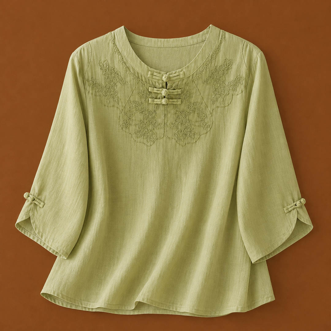 Meilin | Floral Cotton Linen Blouse - Helen & Olivia Manhattan